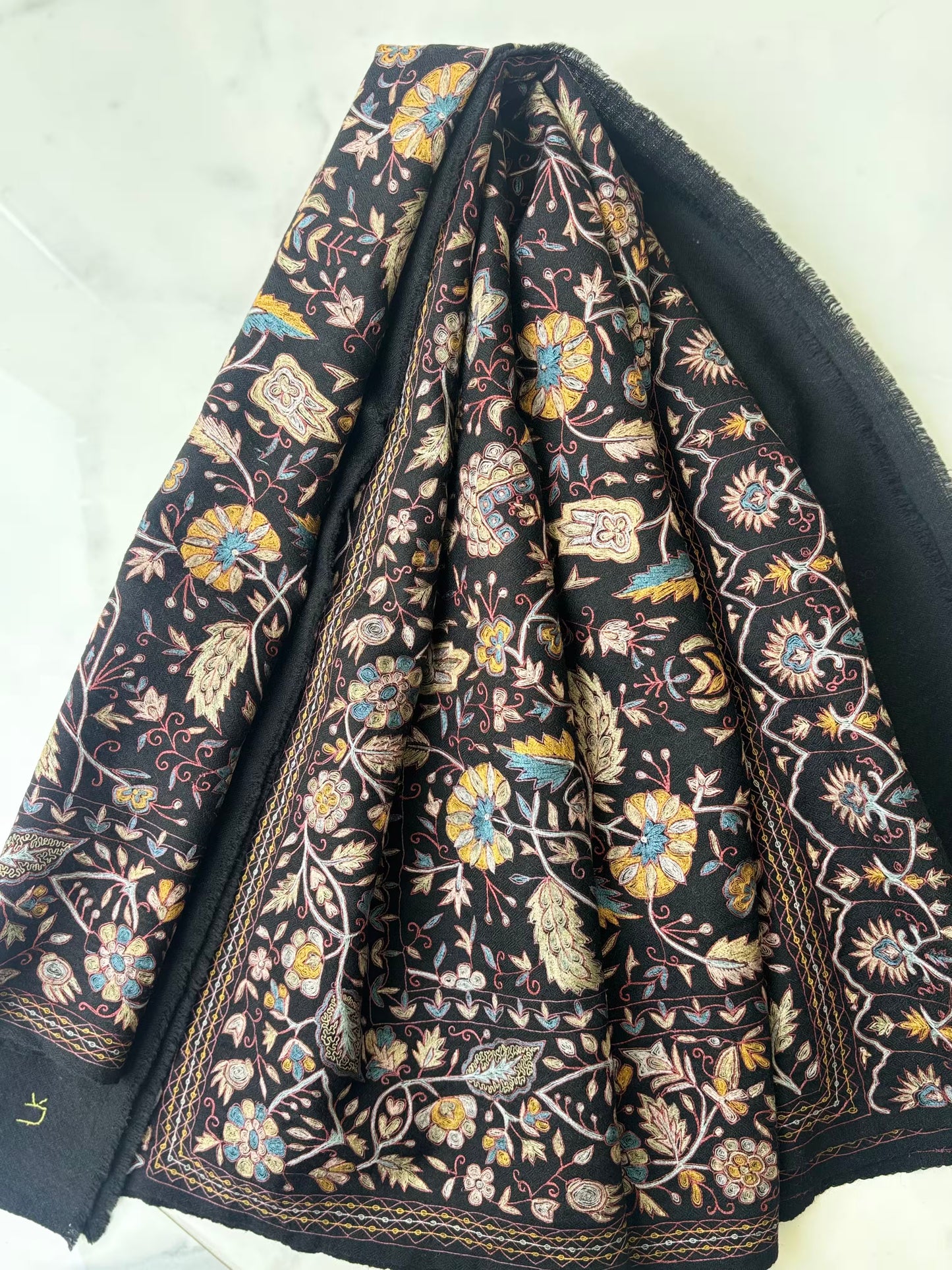 BLACK HANDWOVEN PASHMINA KALAMKARI JAMAWAR