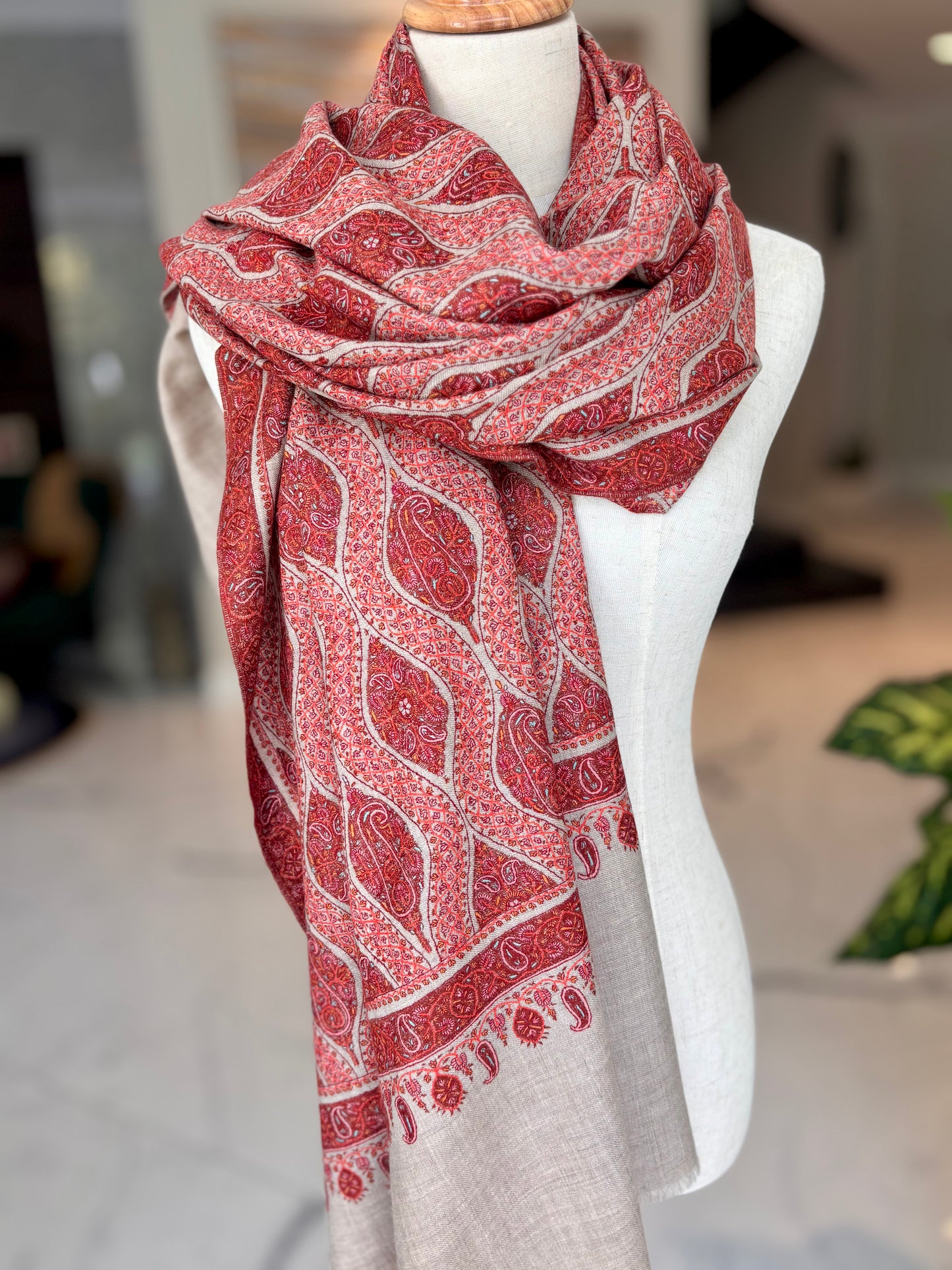HERITAGE NATURAL LATTICE SOZNI JAMAWAR PURE PASHMINA