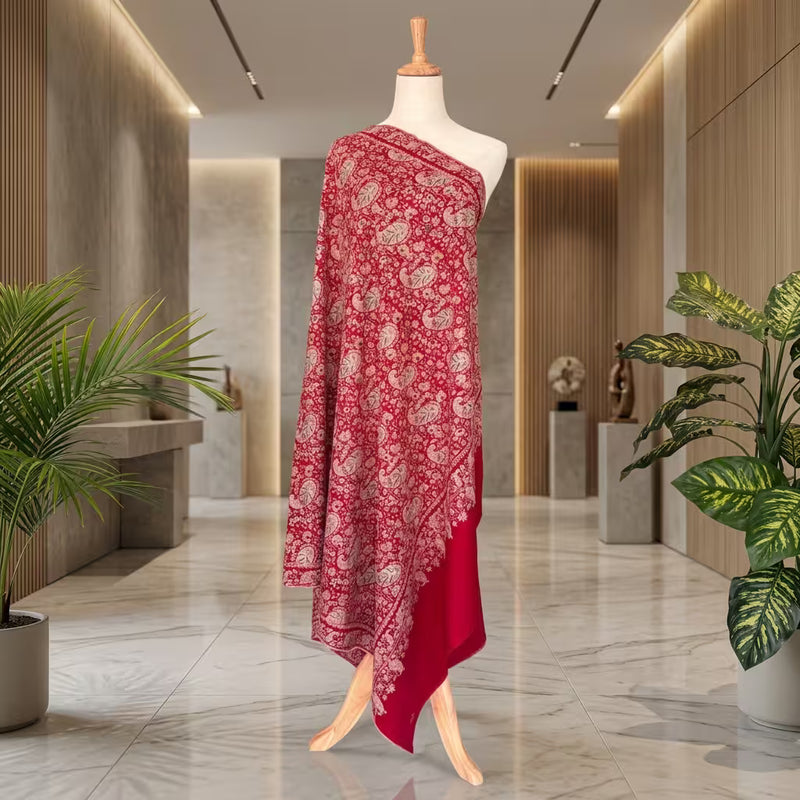 HERITAGE RED JAMAWAR KASHMIRI PASHMINA SHAWL