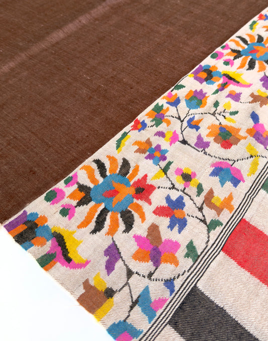 KANI PALLA HANDWOVEN PASHMINA SHAWL BROWN MUD