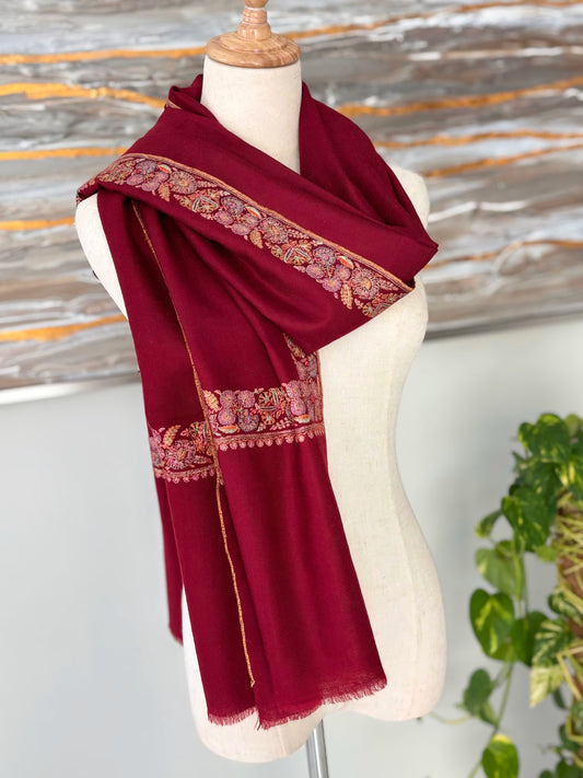 MAROON WINE PASHMINA SHAWL ARTISAN BORDER