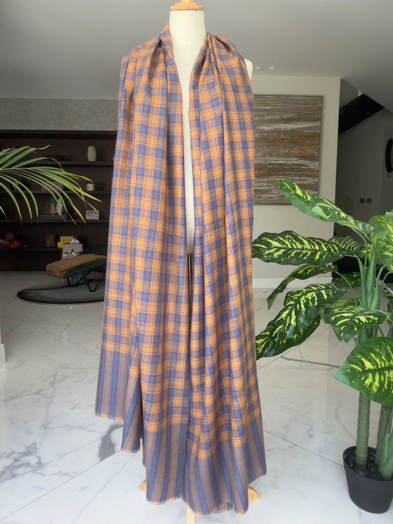 MEN CHECK HANDWOVEN PASHMINA SHAWL BLUEGREY