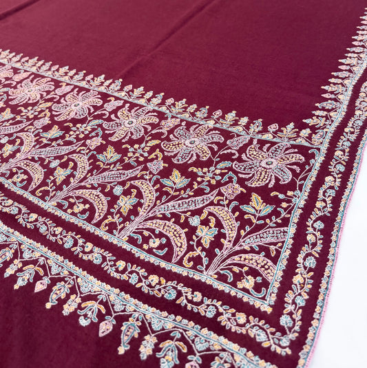 SOZNI PALLA HANDEMBROIDERED PASHMINA SHAWL MAROON