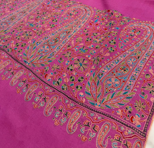 SOZNI PALLEDAR HANDEMBROIDERED PASHMINA SHAWL GULABI PINK