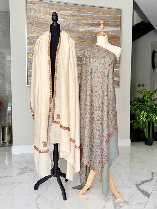 The Fine Geometric Border & All-Over Sage Green Jaal