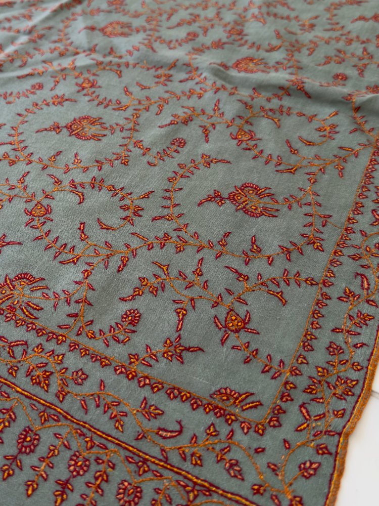 SOZNI JALI HANDEMBROIDERED PASHMINA SHAWL BABYGREEN