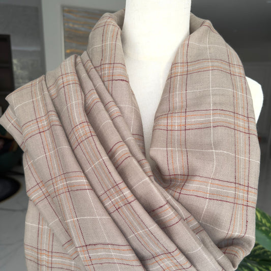 MEN CHECK HANDWOVEN PASHMINA SHAWL NATURAL
