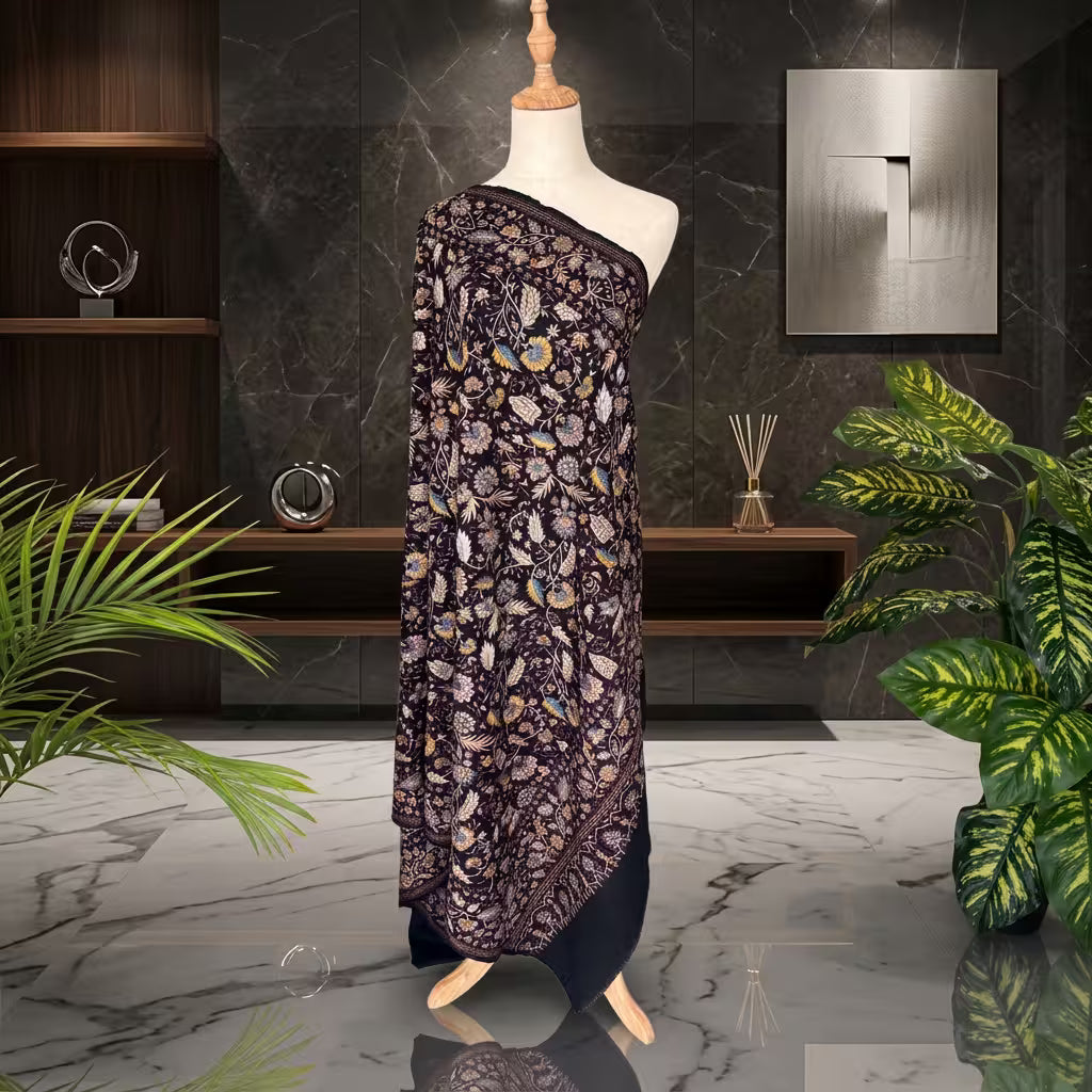 BLACK HANDWOVEN PASHMINA KALAMKARI JAMAWAR
