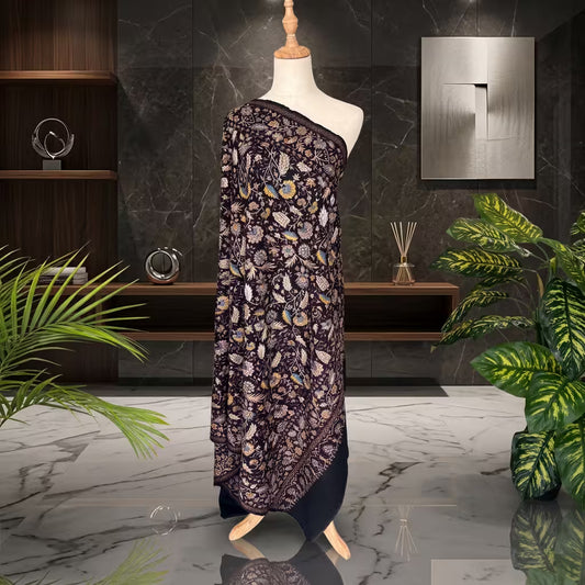 BLACK HANDWOVEN PASHMINA KALAMKARI JAMAWAR