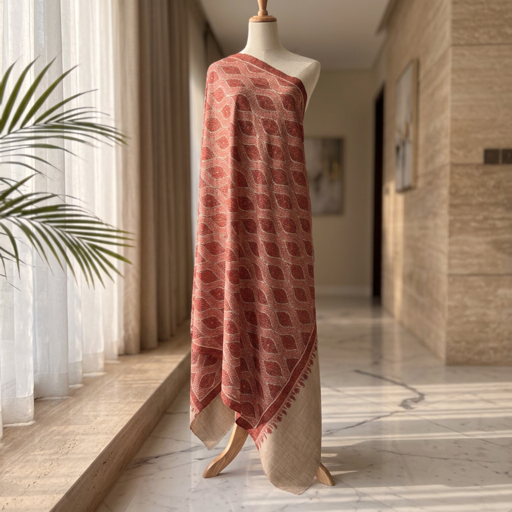HERITAGE NATURAL LATTICE SOZNI JAMAWAR PURE PASHMINA