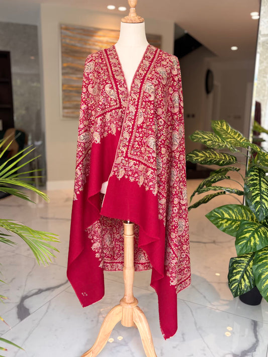HERITAGE RED JAMAWAR KASHMIRI PASHMINA SHAWL