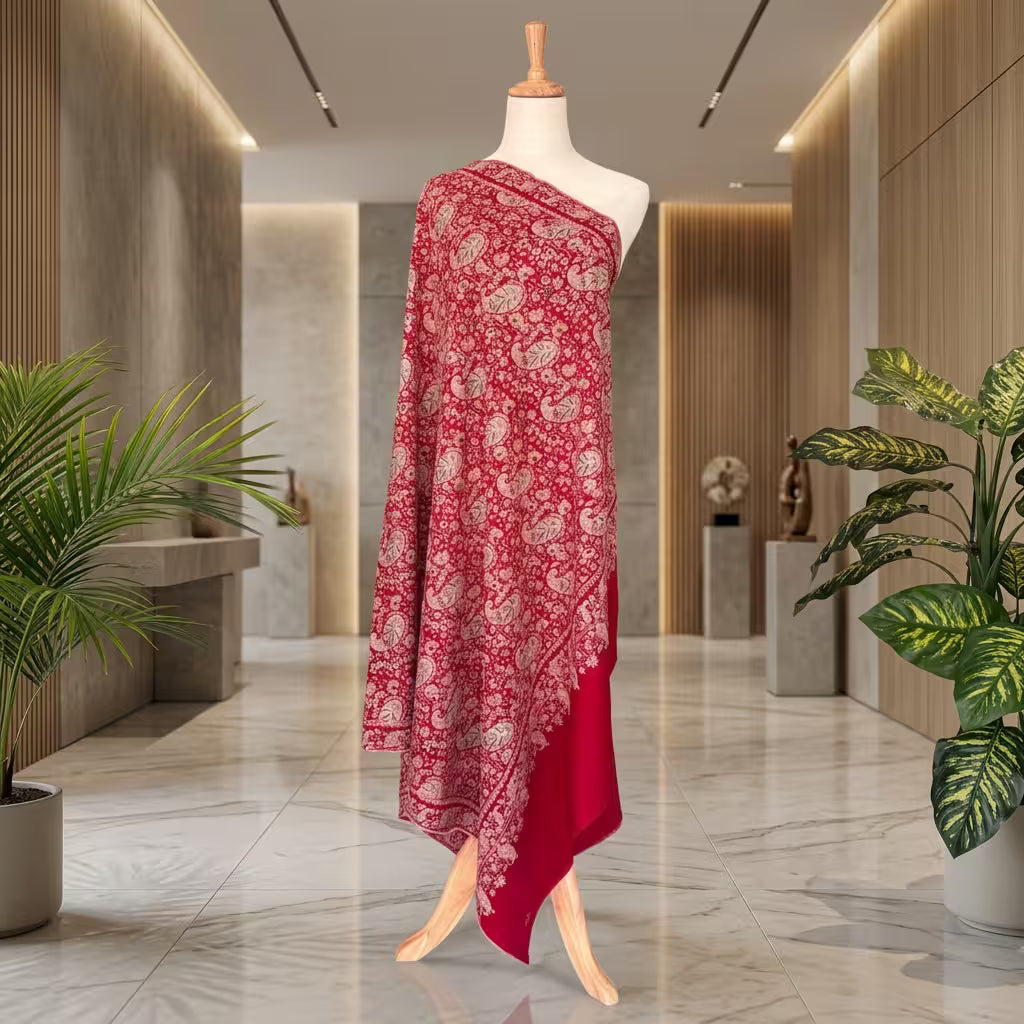HERITAGE RED JAMAWAR KASHMIRI PASHMINA SHAWL