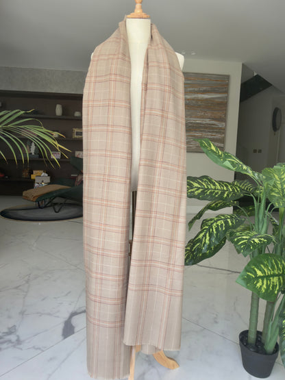 MEN CHECK HANDWOVEN PASHMINA SHAWL NATURAL
