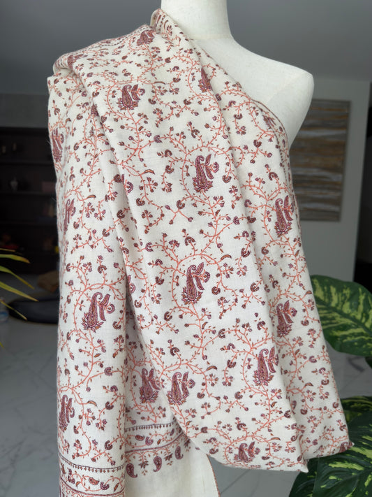 MEN SOZNI JAALDAR HANDEMBROIDERED PASHMINA SHAWL IVORY