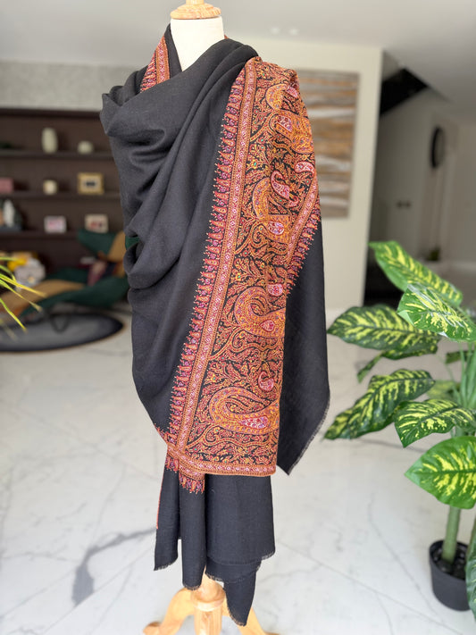 MEN SOZNI PALLA HANDEMBROIDERED PASHMINA SHAWL BLACK
