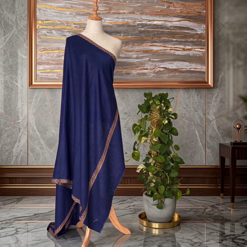 ROYAL BLUE PURE PASHMINA SHAWL HAND-EMBROIDERED