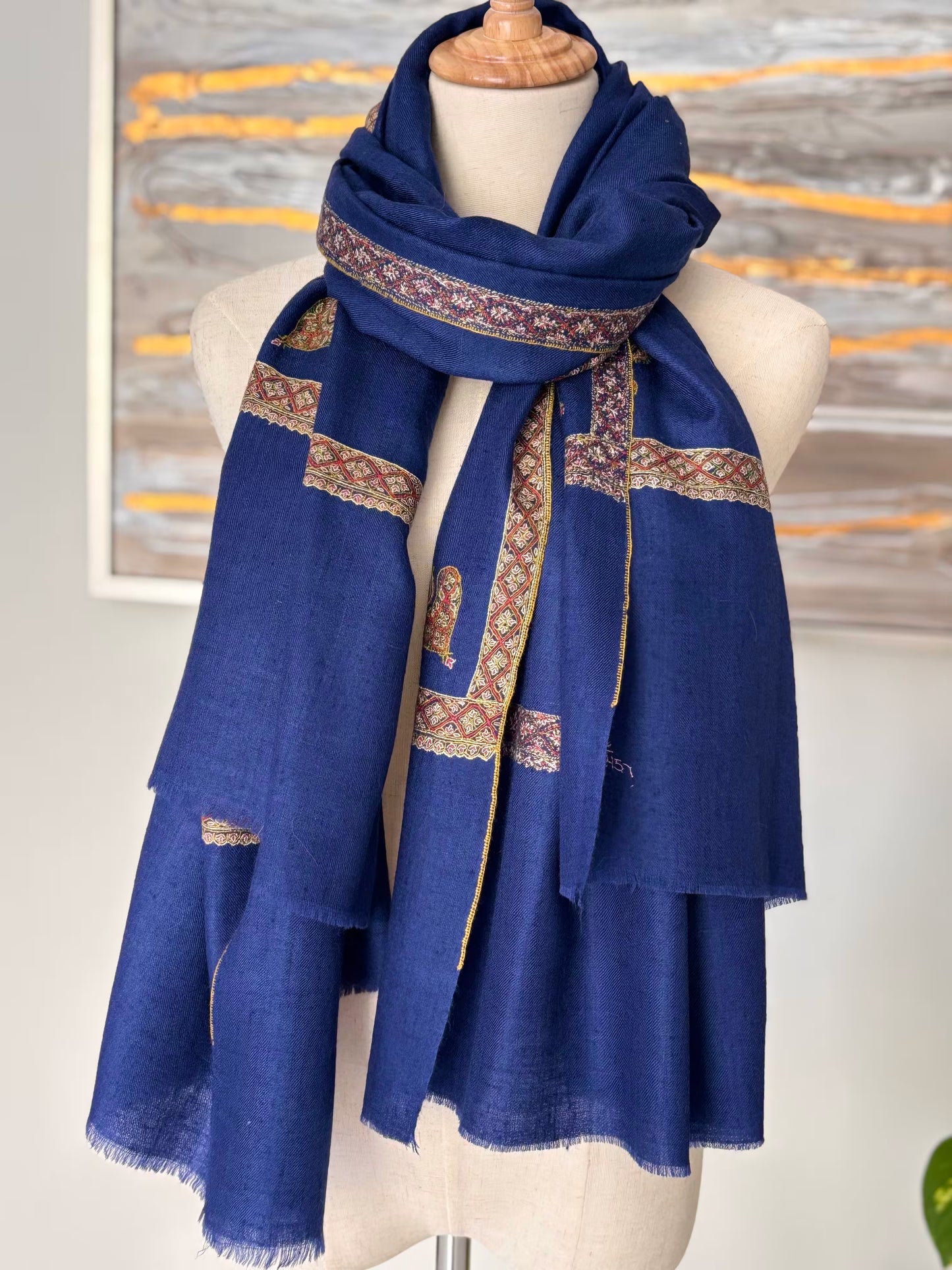 ROYAL BLUE PURE PASHMINA SHAWL HAND-EMBROIDERED