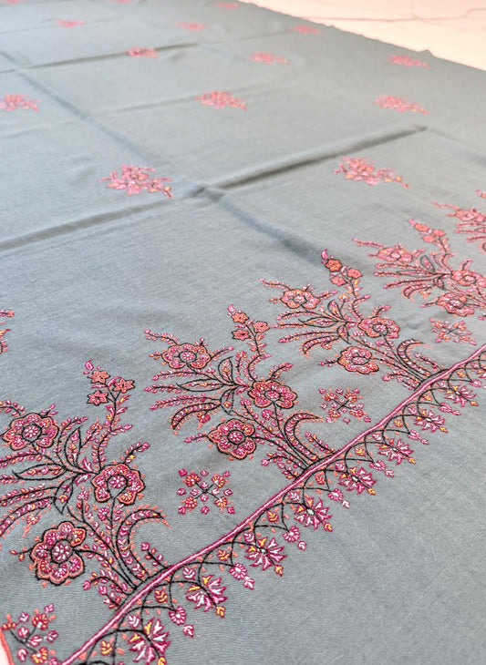 SOZNI BOOTIPALLA HANDEMBROIDERED PASHMINA SHAWL SEAGREEN
