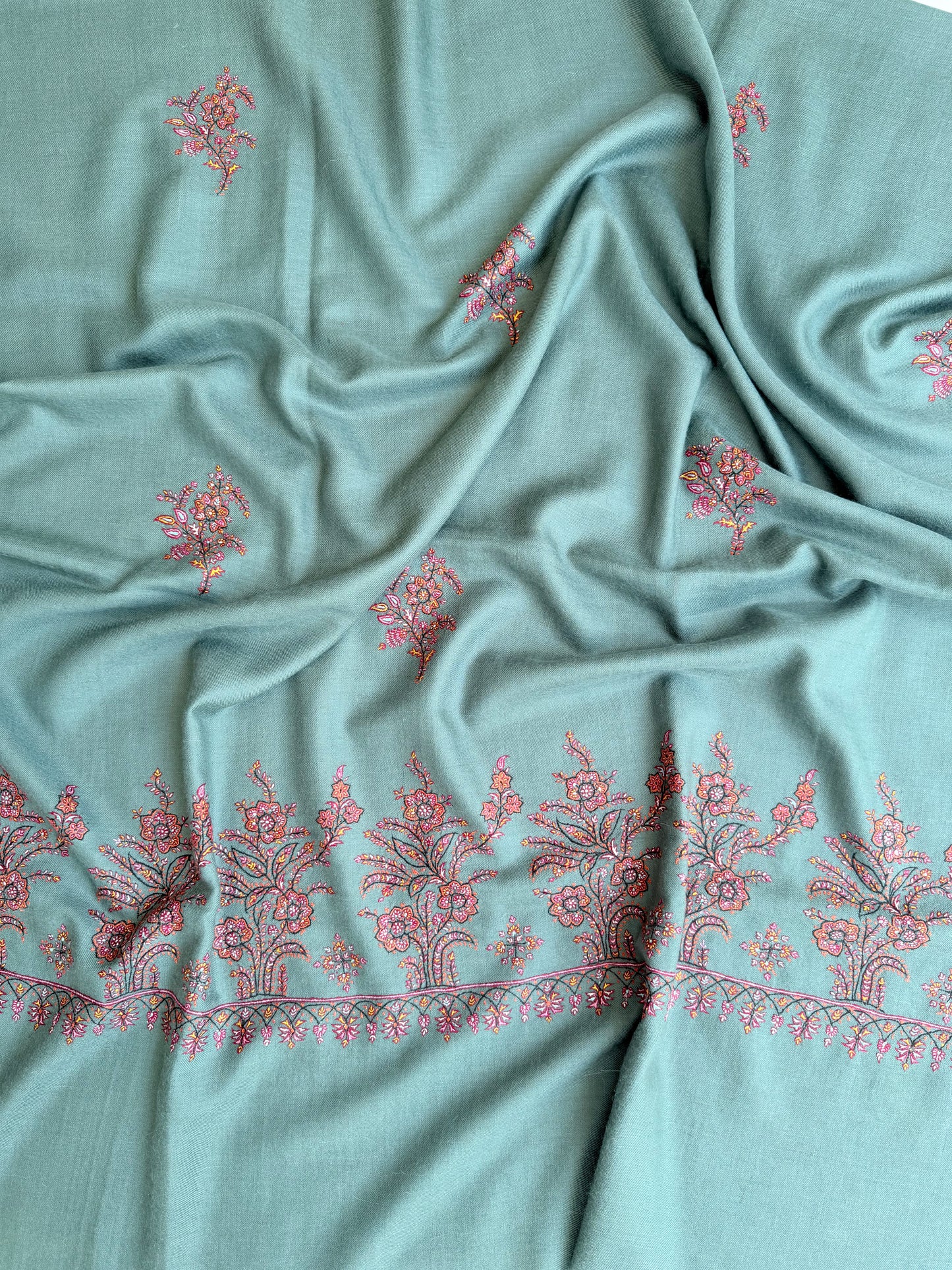 SOZNI BOOTIPALLA HANDEMBROIDERED PASHMINA SHAWL SEAGREEN