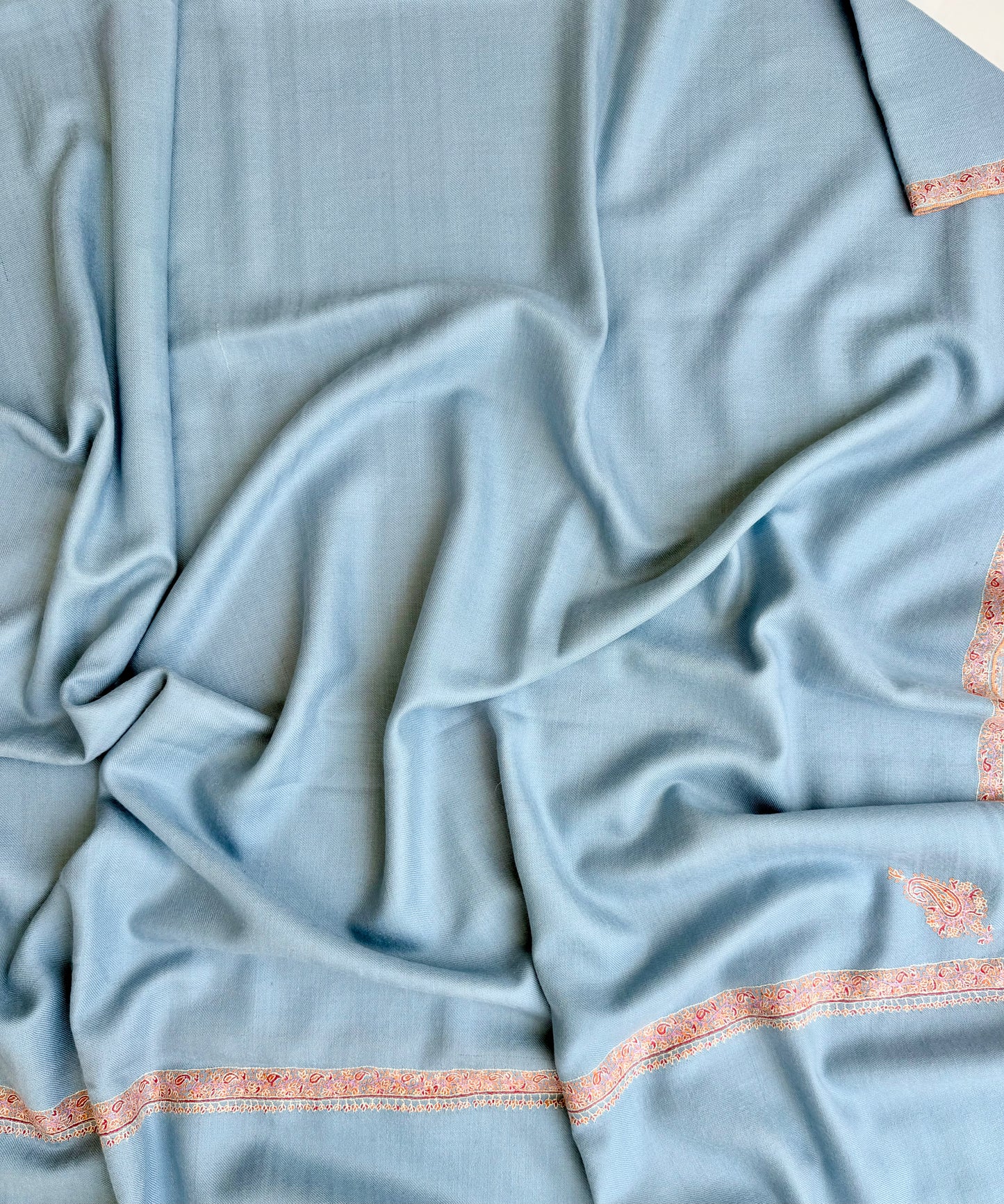 SOZNI BORDER HANDEMBROIDERED PASHMINA SHAWL BABYBLUE