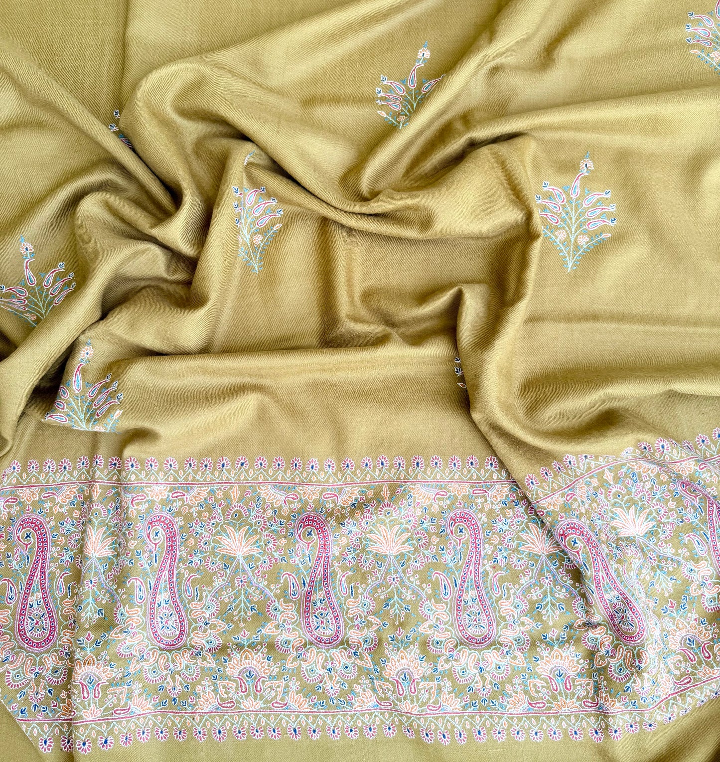 SOZNI BUTIPALLA HANDEMBROIDERED PASHMINA SHAWL MUSTURD YELLOW