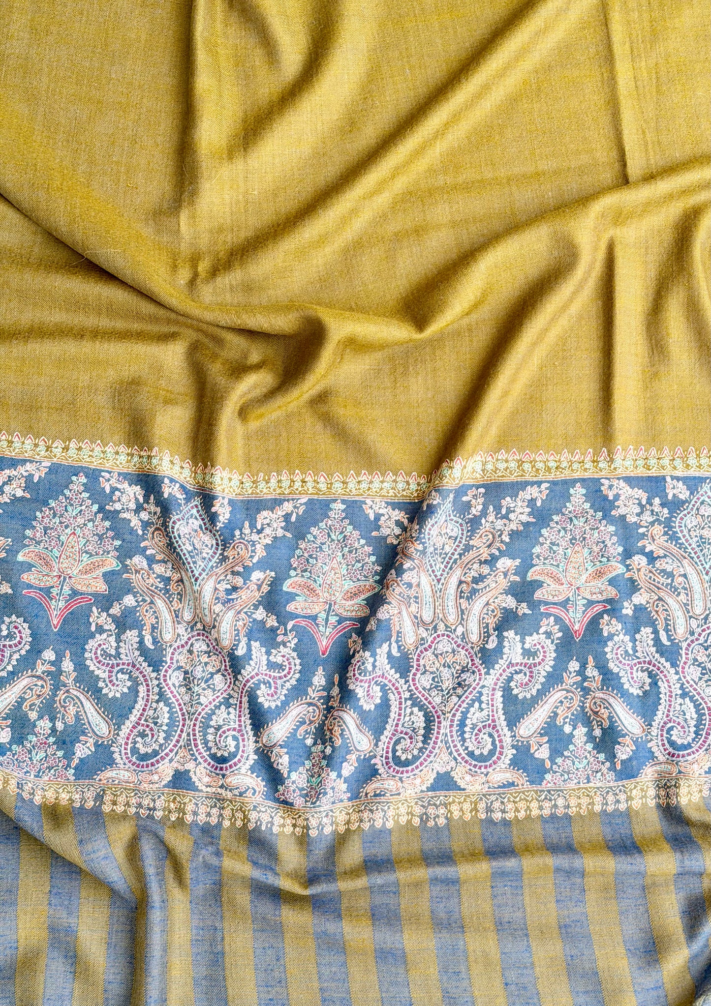 SOZNI DUAL PALLA HANDEMBROIDERED PASHMINA SHAWL DARK CAMEL