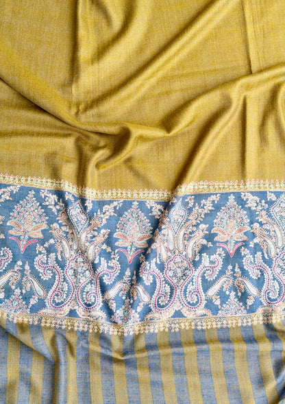 SOZNI DUAL PALLA HANDEMBROIDERED PASHMINA SHAWL DARK CAMEL
