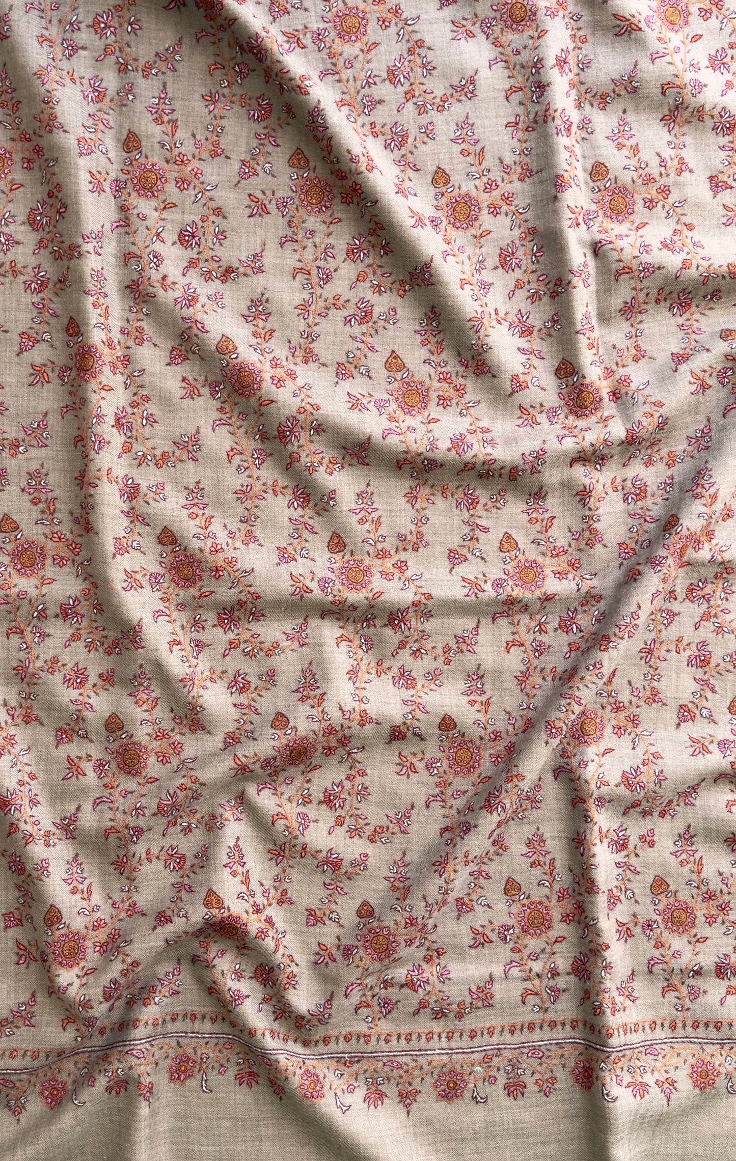 SOZNI JAAL HANDEMBROIDERED PASHMINA SHAWL NATURAL