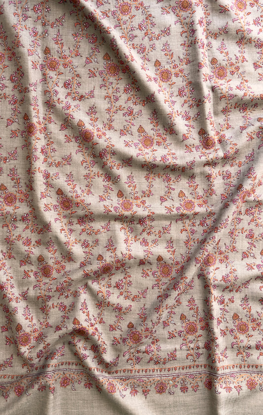 SOZNI JAAL HANDEMBROIDERED PASHMINA SHAWL NATURAL