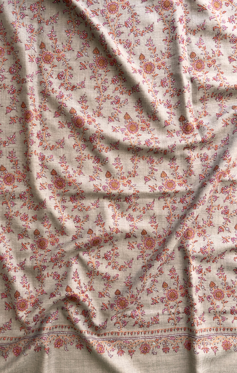 SOZNI JAAL HANDEMBROIDERED PASHMINA SHAWL NATURAL