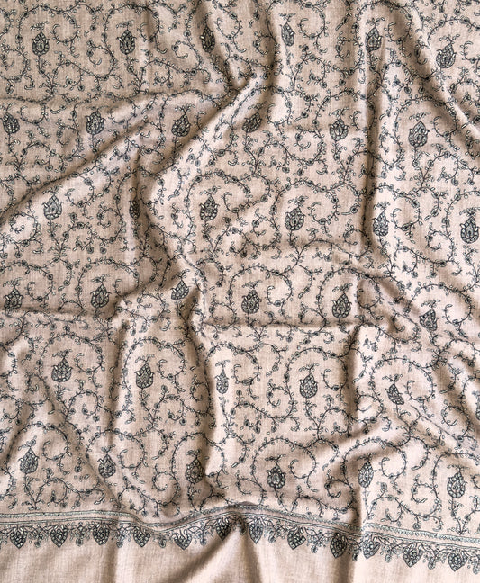 SOZNI JAAL HANDEMBROIDERED PASHMINA SHAWL NATURAL BEIGE