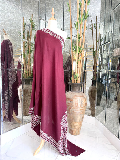 SOZNI PALLA HANDEMBROIDERED PASHMINA SHAWL MAROON