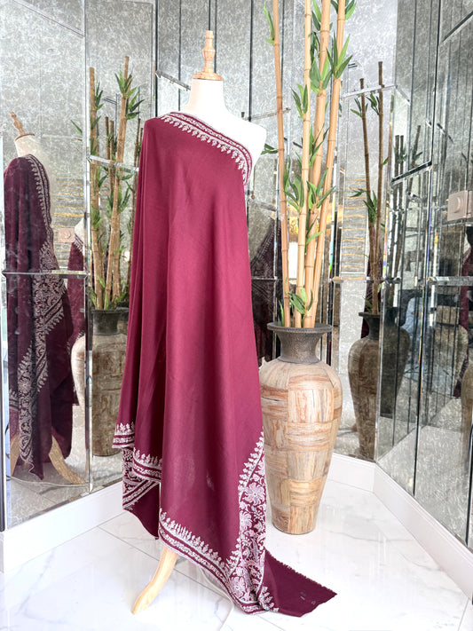 SOZNI PALLA HANDEMBROIDERED PASHMINA SHAWL MAROON