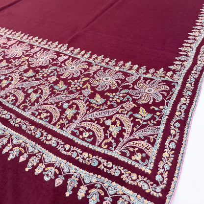 SOZNI PALLA HANDEMBROIDERED PASHMINA SHAWL MAROON
