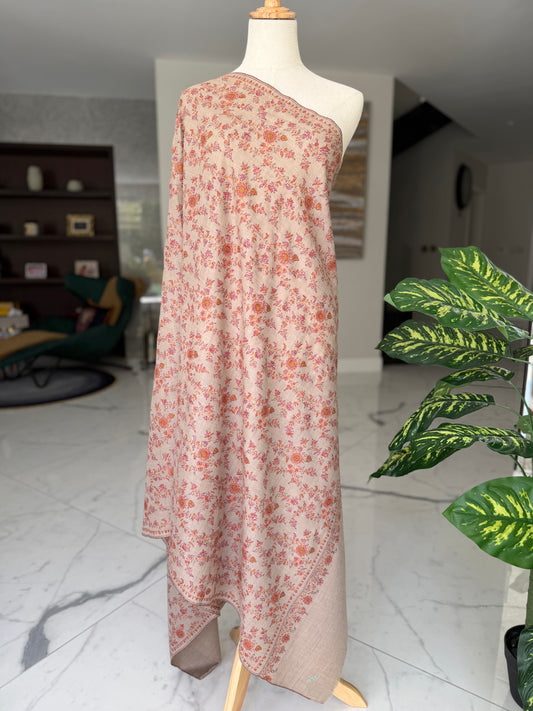 SOZNI JAAL HANDEMBROIDERED PASHMINA SHAWL NATURAL