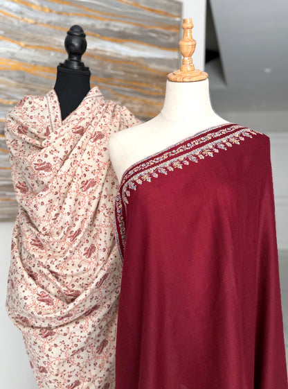 The All-Over Foliage Cream Jaal & Ornate Wine Burgundy Border