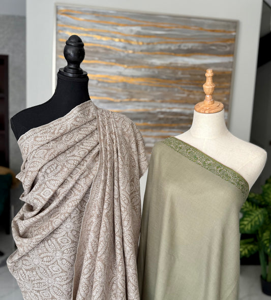 The Detailed Ivory-Taupe Jaal & Sage Green Solid