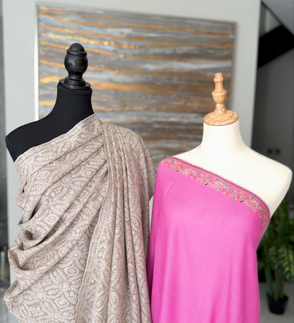 The Detailed Ivory-Taupe Jaal & Statement Fuchsia Border
