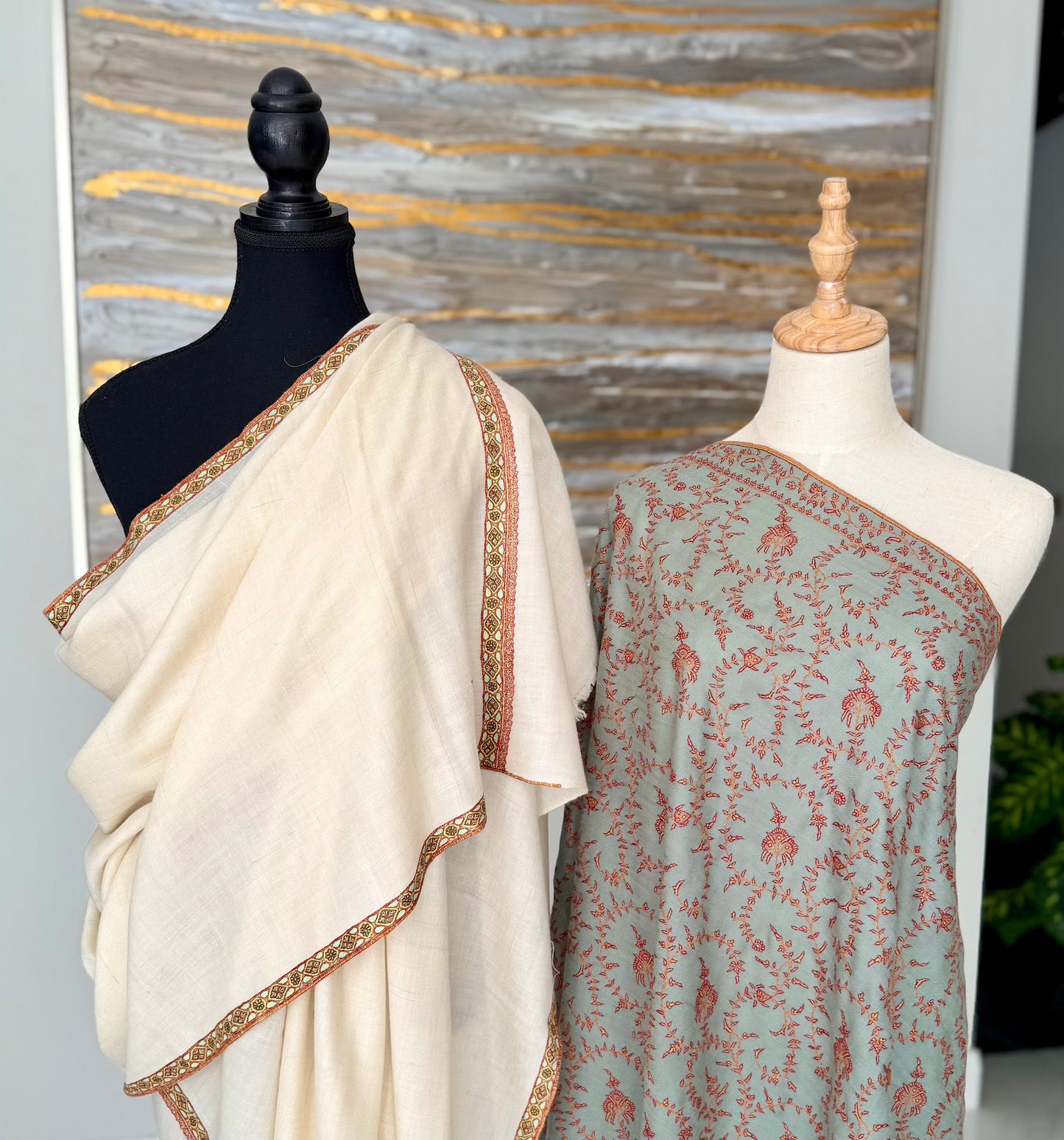 The Fine Geometric Border & All-Over Sage Green Jaal