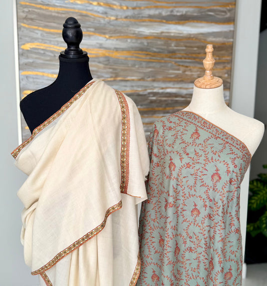 The Fine Geometric Border & All-Over Sage Green Jaal