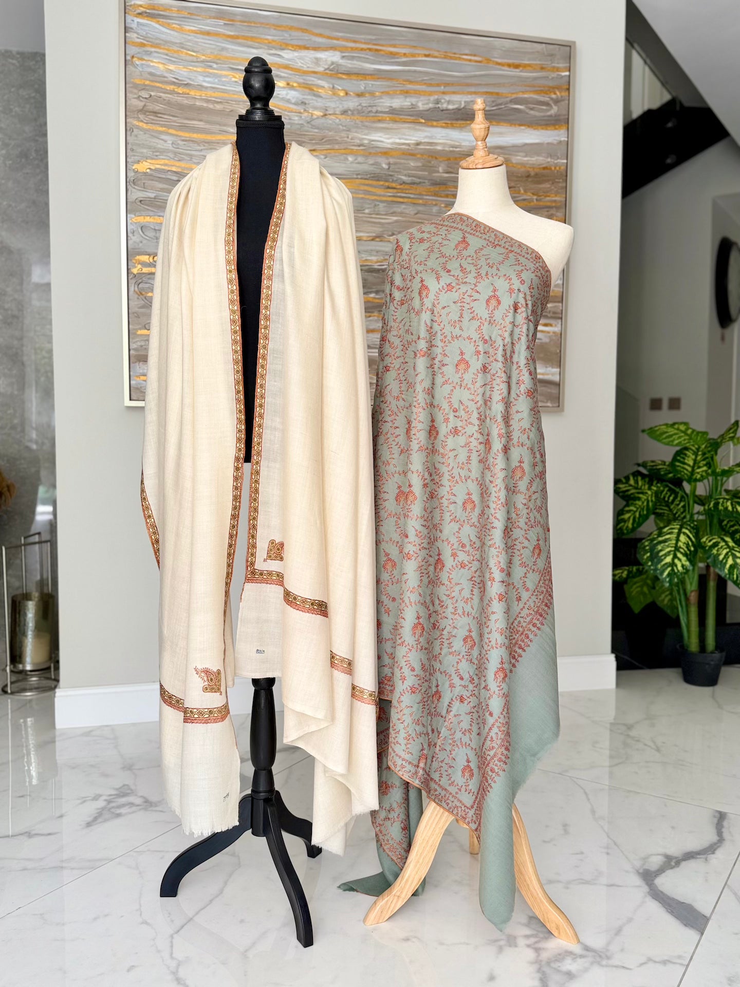 The Fine Geometric Border & All-Over Sage Green Jaal