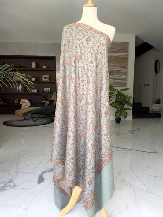 SOZNI JALI HANDEMBROIDERED PASHMINA SHAWL BABYGREEN