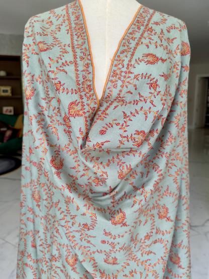 SOZNI JALI HANDEMBROIDERED PASHMINA SHAWL BABYGREEN