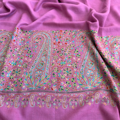 SOZNI PALLEDAR HANDEMBROIDERED PASHMINA SHAWL GULABI PINK