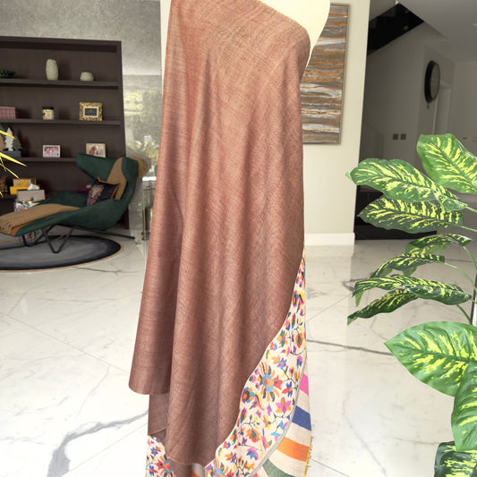 KANI PALLA HANDWOVEN PASHMINA SHAWL BROWN MUD