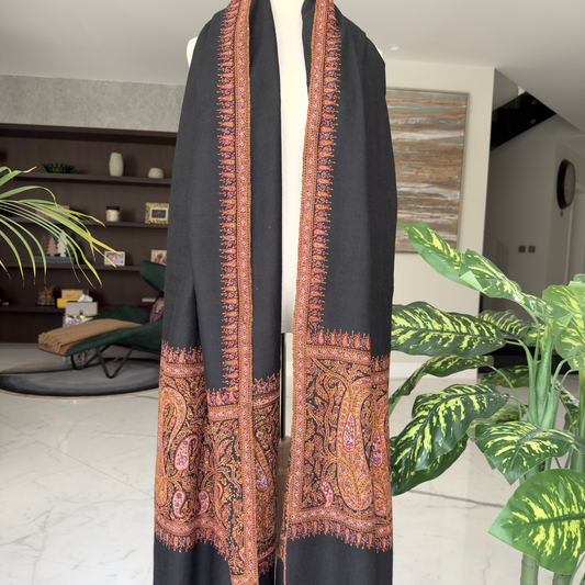MEN SOZNI PALLA HANDEMBROIDERED PASHMINA SHAWL BLACK