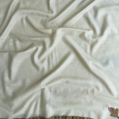 MEN SOZNI HASHI BORDER HANDEMBROIDERED PASHMINA SHAWL IVORY