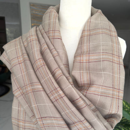 MEN CHECK HANDWOVEN PASHMINA SHAWL NATURAL