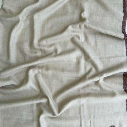MEN SOZNI HASHI BORDER HANDEMBROIDERED PASHMINA SHAWL CREAM